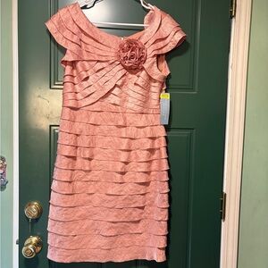Elegant Pink Layered Dress with Floral Accent